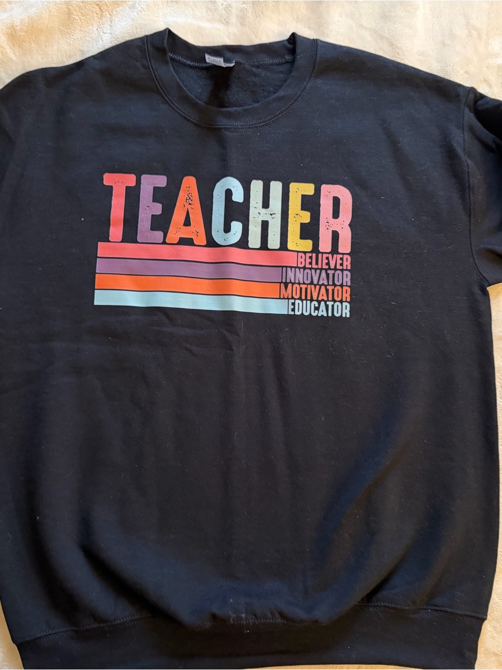 Gildan Black Crewneck Sweatshirt with Colorful TEACHER Graphic